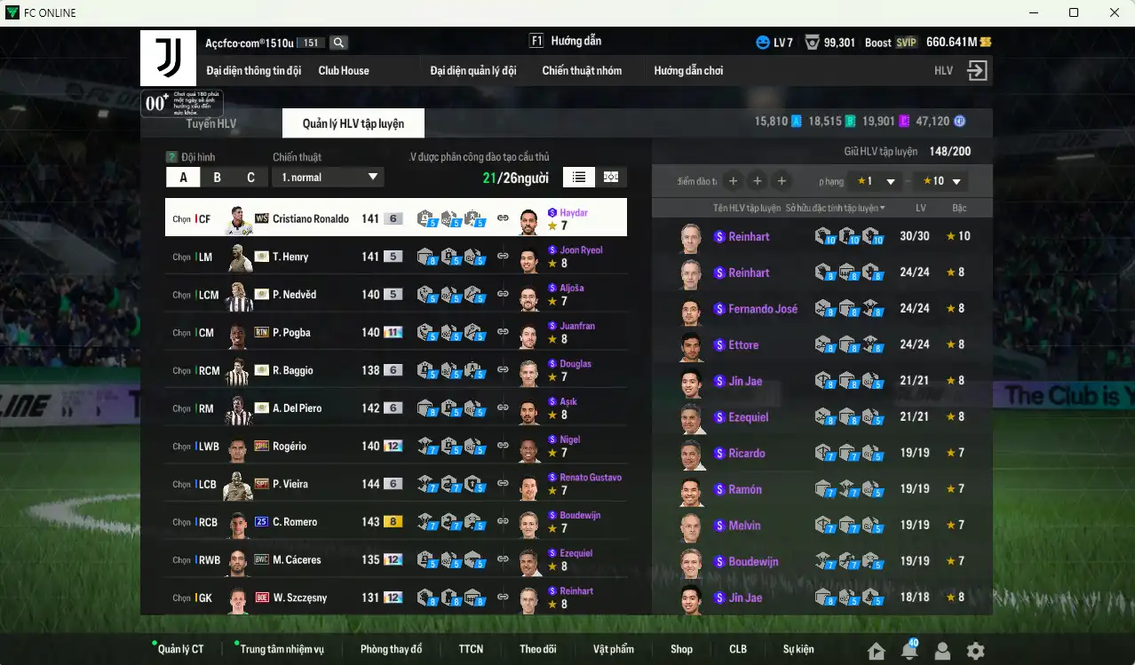 Ảnh [Tặng 100FC] Juventus 159.679b có Henry ITM+5, Nedved ITM+6, Baggio ITM+6, Del Piero ITM+6, Pogba RTN+11, Cáceres BWC+12, Romero 25UCL, Ibrahimovic WG, Zambrotta ITM+6…Còn thẻ GIẢM THUẾ vs coin ITM. HLV Siêu Xịn, đã full đào tạo chiến thuật vs chỉ số cầu thủ