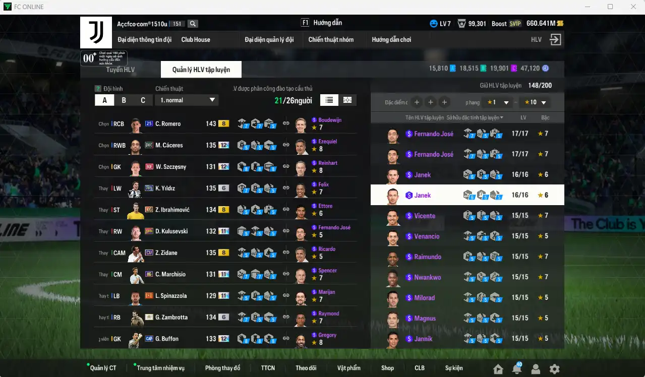 Ảnh [Tặng 100FC] Juventus 159.679b có Henry ITM+5, Nedved ITM+6, Baggio ITM+6, Del Piero ITM+6, Pogba RTN+11, Cáceres BWC+12, Romero 25UCL, Ibrahimovic WG, Zambrotta ITM+6…Còn thẻ GIẢM THUẾ vs coin ITM. HLV Siêu Xịn, đã full đào tạo chiến thuật vs chỉ số cầu thủ