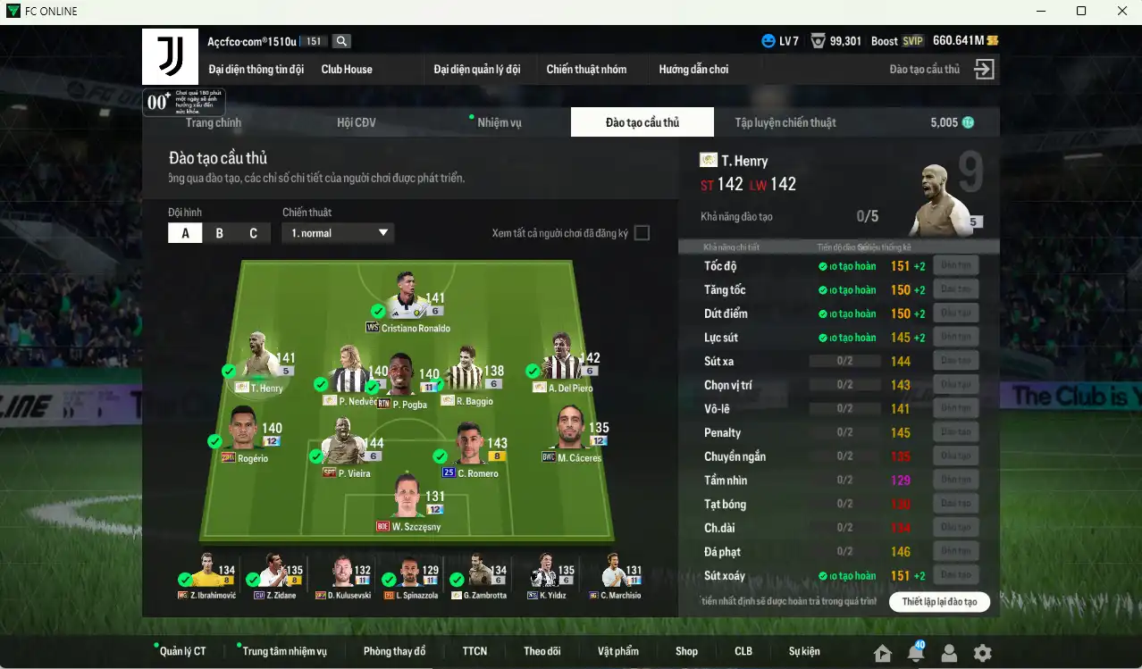 Ảnh [Tặng 100FC] Juventus 159.679b có Henry ITM+5, Nedved ITM+6, Baggio ITM+6, Del Piero ITM+6, Pogba RTN+11, Cáceres BWC+12, Romero 25UCL, Ibrahimovic WG, Zambrotta ITM+6…Còn thẻ GIẢM THUẾ vs coin ITM. HLV Siêu Xịn, đã full đào tạo chiến thuật vs chỉ số cầu thủ