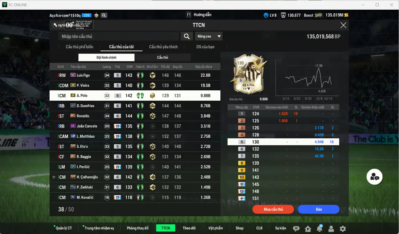 Ảnh Inter Milan 98.377b có Vieira ITM, Dumfries 26TY+6, Pirlo ITM, Figo UC, Ronaldo WG+6, Cancelo LOL+11, Matthaus CAP+11, Eto SPT, Perisic SPL+11, Calhanoglu SPT+6, Eto SPT, Baggio WG+6… Còn thẻ GIẢM THUẾ. HLV Xịn, gần full đào tạo chiến thuật