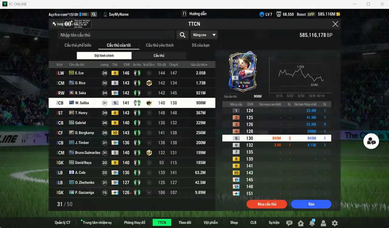 Ảnh Arsenal 7.277b có Eze 24EP+9, Rice 26TS, Saka HG+11, Saliba 26TS… Có thẻ đổi tên. HLV Xịn