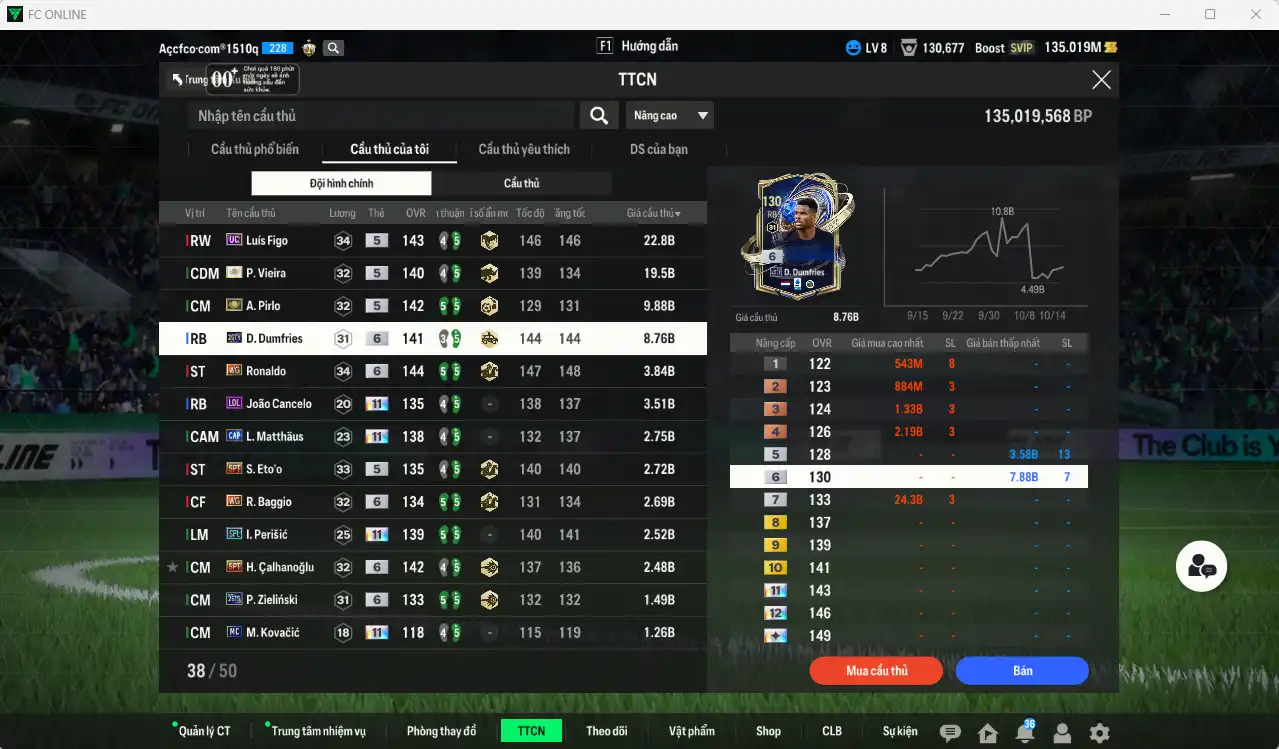 Ảnh Inter Milan 98.377b có Vieira ITM, Dumfries 26TY+6, Pirlo ITM, Figo UC, Ronaldo WG+6, Cancelo LOL+11, Matthaus CAP+11, Eto SPT, Perisic SPL+11, Calhanoglu SPT+6, Eto SPT, Baggio WG+6… Còn thẻ GIẢM THUẾ. HLV Xịn, gần full đào tạo chiến thuật