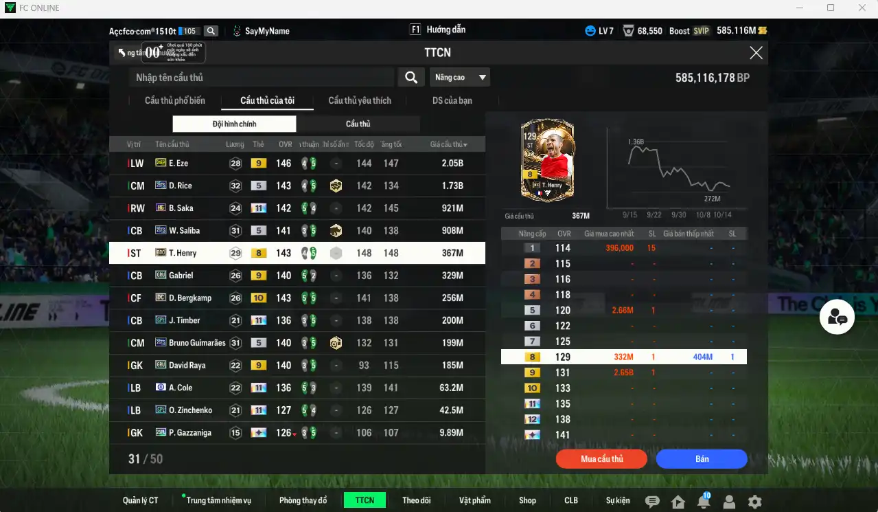 Ảnh Arsenal 7.277b có Eze 24EP+9, Rice 26TS, Saka HG+11, Saliba 26TS… Có thẻ đổi tên. HLV Xịn