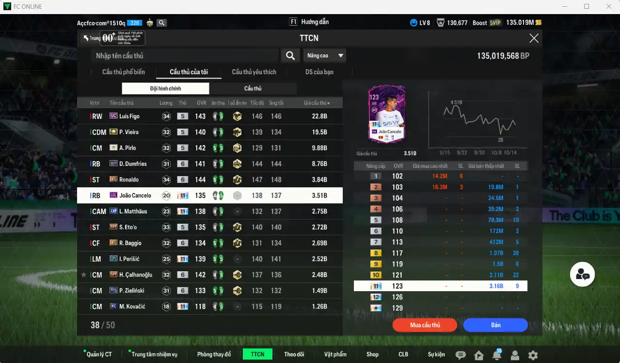 Ảnh Inter Milan 98.377b có Vieira ITM, Dumfries 26TY+6, Pirlo ITM, Figo UC, Ronaldo WG+6, Cancelo LOL+11, Matthaus CAP+11, Eto SPT, Perisic SPL+11, Calhanoglu SPT+6, Eto SPT, Baggio WG+6… Còn thẻ GIẢM THUẾ. HLV Xịn, gần full đào tạo chiến thuật