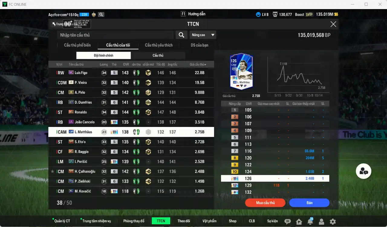 Ảnh Inter Milan 98.377b có Vieira ITM, Dumfries 26TY+6, Pirlo ITM, Figo UC, Ronaldo WG+6, Cancelo LOL+11, Matthaus CAP+11, Eto SPT, Perisic SPL+11, Calhanoglu SPT+6, Eto SPT, Baggio WG+6… Còn thẻ GIẢM THUẾ. HLV Xịn, gần full đào tạo chiến thuật