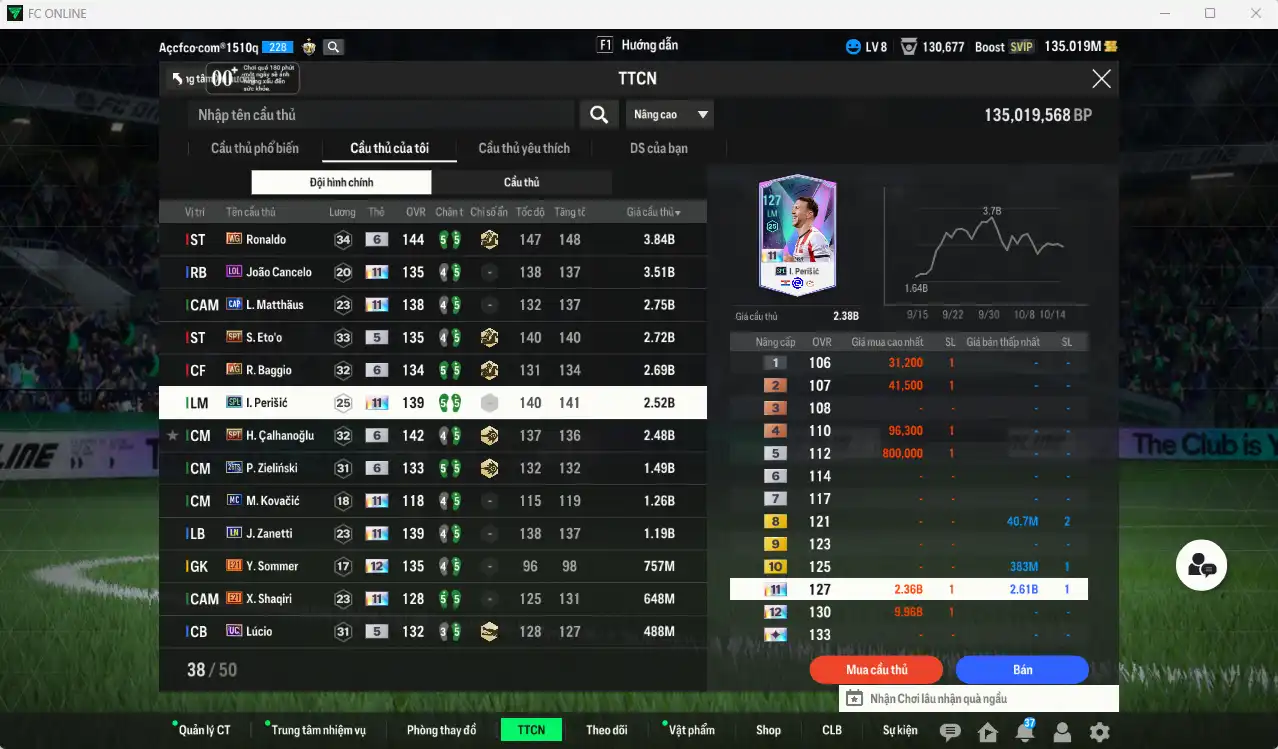 Ảnh Inter Milan 98.377b có Vieira ITM, Dumfries 26TY+6, Pirlo ITM, Figo UC, Ronaldo WG+6, Cancelo LOL+11, Matthaus CAP+11, Eto SPT, Perisic SPL+11, Calhanoglu SPT+6, Eto SPT, Baggio WG+6… Còn thẻ GIẢM THUẾ. HLV Xịn, gần full đào tạo chiến thuật