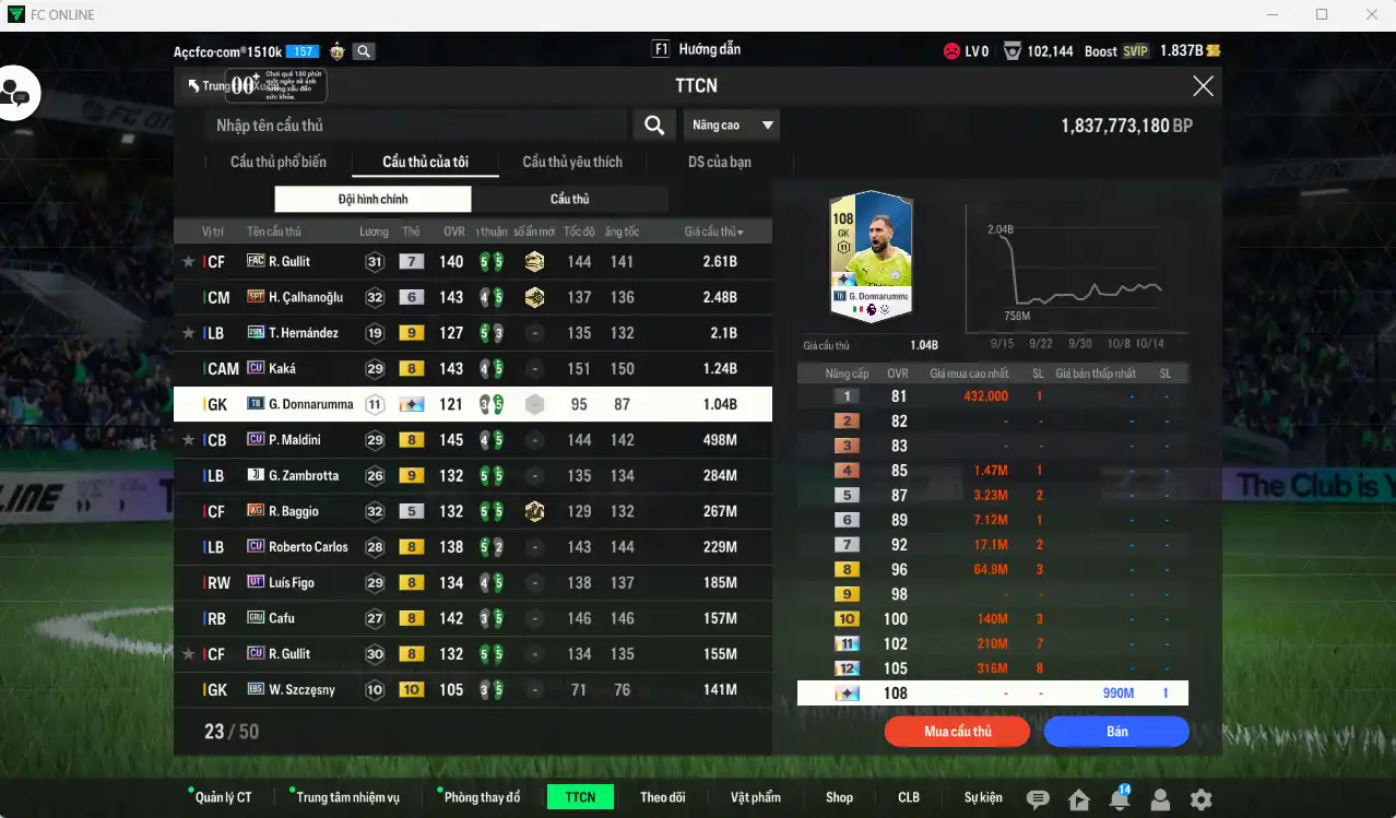 Ảnh AC Milan 57.687b dư 1,8b có Rivaldo ITM+6, Nesta ITM, Pirlo ITM, Sheva WG+7, Essien ITM+6, Gullit FAC+7, Calhanoglu SPT+6… Full miniface, còn thẻ GIẢM THUẾ. HLV Xịn, dư nhiều CP, đã full đào tạo chiến thuật vs chỉ số ct