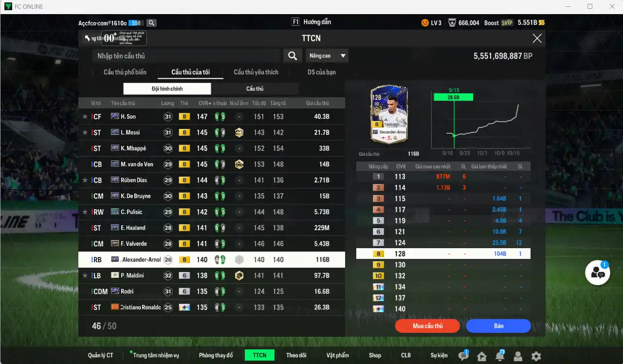 Ảnh [ACC Hiếm] Full mùa TOTY+8 vs TOTS+8 428.725b có Mbappé 24TY, H. Son 25TY, Messi 26TY, K. De Bruyne 24TY, Pulisic 25TS, Valverde 24TS, Haaland 23TY, Dias 23TY, Van de Ven 26TY… Full miniface, còn nhiều thẻ GIẢM THUẾ. HLV Siêu Xịn, đã full đào tạo chiến thuật lẫn chỉ số cầu thủ, còn rất nhiều CP và TC