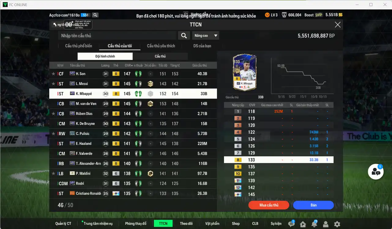 Ảnh [ACC Hiếm] Full mùa TOTY+8 vs TOTS+8 428.725b có Mbappé 24TY, H. Son 25TY, Messi 26TY, K. De Bruyne 24TY, Pulisic 25TS, Valverde 24TS, Haaland 23TY, Dias 23TY, Van de Ven 26TY… Full miniface, còn nhiều thẻ GIẢM THUẾ. HLV Siêu Xịn, đã full đào tạo chiến thuật lẫn chỉ số cầu thủ, còn rất nhiều CP và TC