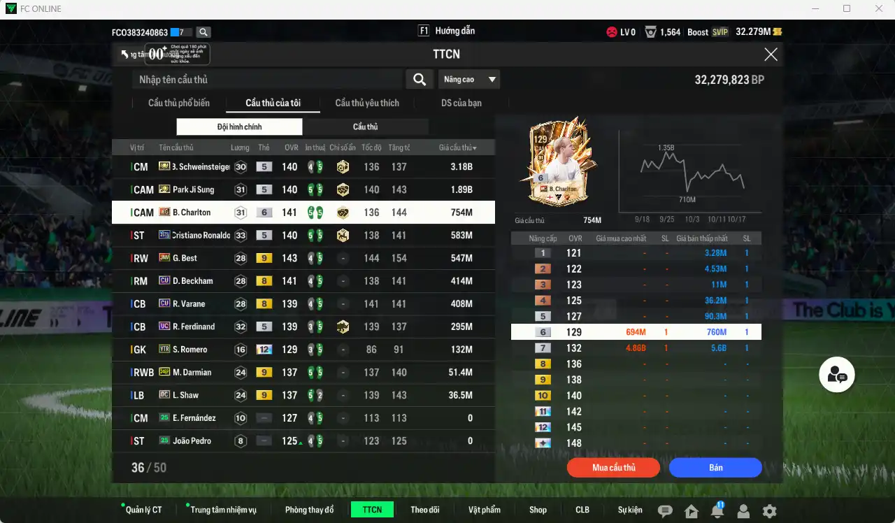 Ảnh Man Utd. 8.290b có Schweinsteiger ITM, Park ITM, Charlton WG+6, CR7 26TS, Best JNM+9, Beckham CU…  Còn thẻ GIẢM THUẾ