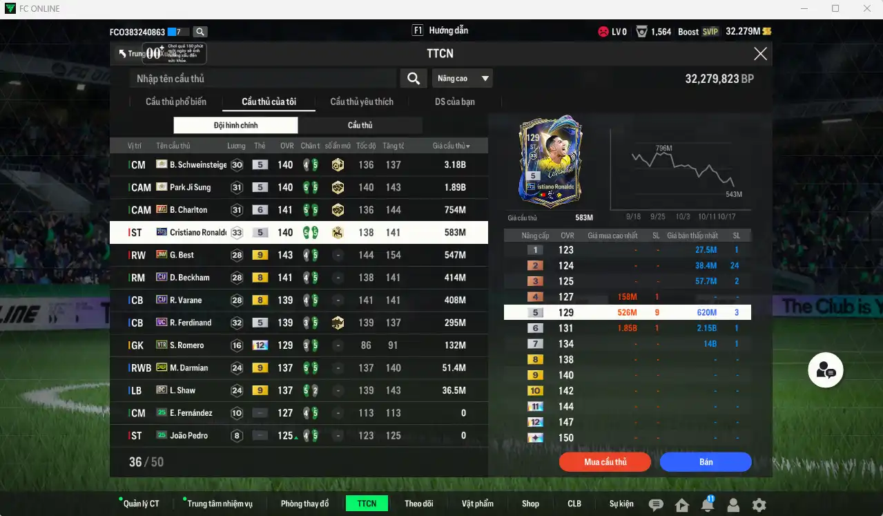 Ảnh Man Utd. 8.290b có Schweinsteiger ITM, Park ITM, Charlton WG+6, CR7 26TS, Best JNM+9, Beckham CU…  Còn thẻ GIẢM THUẾ