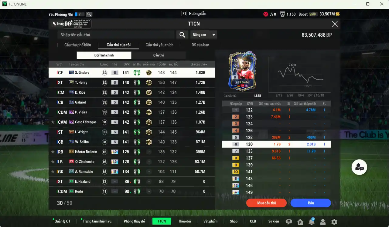 Ảnh Arsenal 11.011b có Gnabry 26TS+6, Henry WS+6, Rice 26TS, Gabriel 26TS, Vieira UC, Cesc UC+6, Wright SPT, Saliba 26TS… Còn nhiều thẻ GIẢM THUẾ