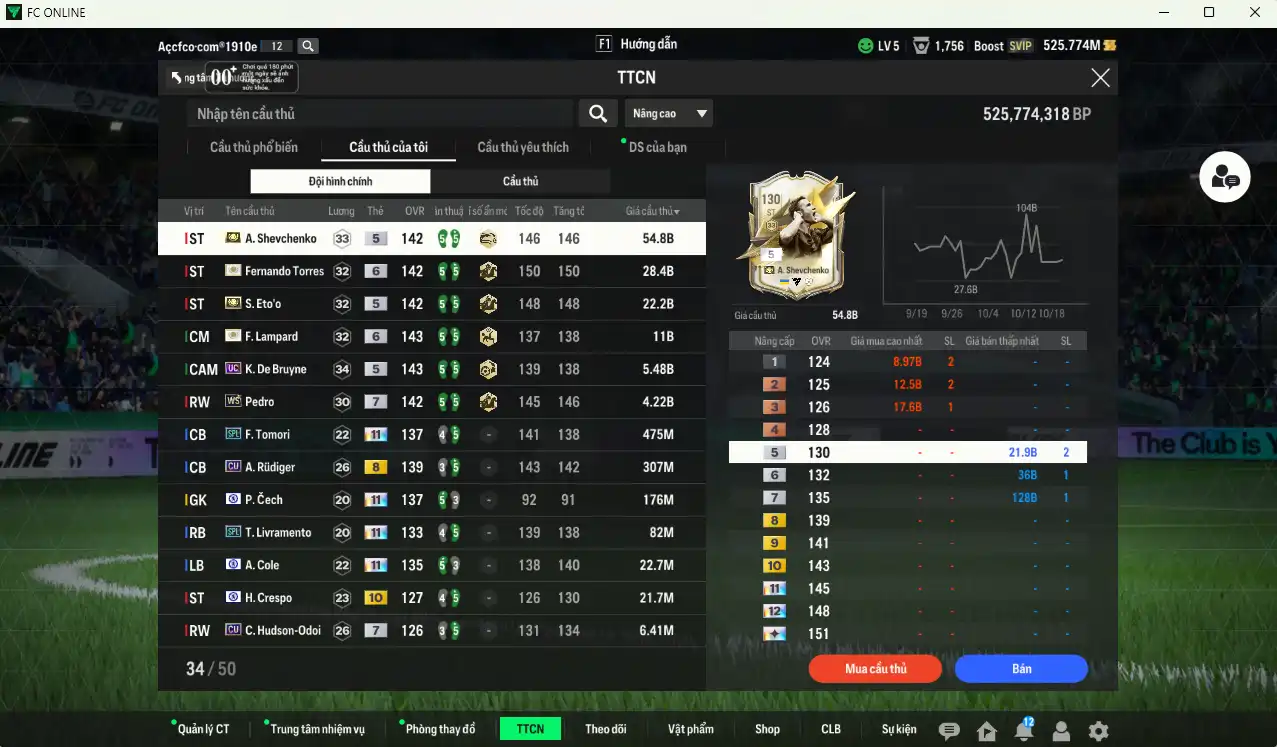 Ảnh Chelsea 127.190b có Sheva ITM, Torres ITM+6, Eto ITM, Lampard ITM+6, Pedro WS+7, De Bruyne UC…Còn thẻ GIẢM THUẾ. HLV tạm
