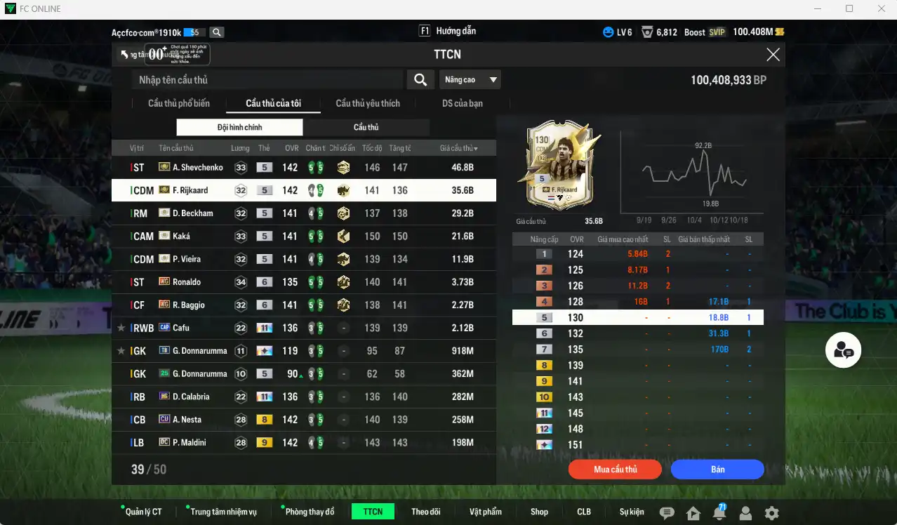 Ảnh AC Milan 155.270b có Sheva ITM, Rijkaard ITM, Beckham ITM, Kaká ITM, Vieira ITM, Ronaldo WG+6, Baggio WG+6…  Còn nhiều thẻ GIẢM THUẾ. HLV Xịn