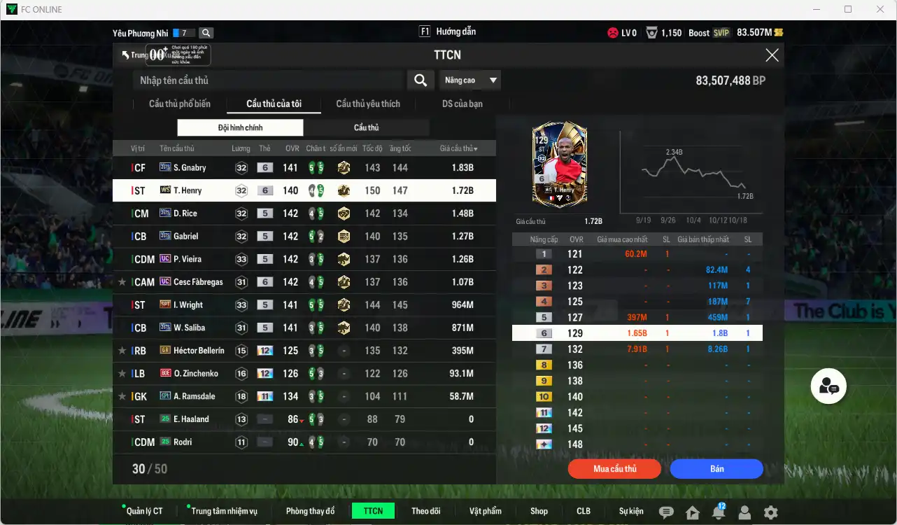 Ảnh Arsenal 11.011b có Gnabry 26TS+6, Henry WS+6, Rice 26TS, Gabriel 26TS, Vieira UC, Cesc UC+6, Wright SPT, Saliba 26TS… Còn nhiều thẻ GIẢM THUẾ