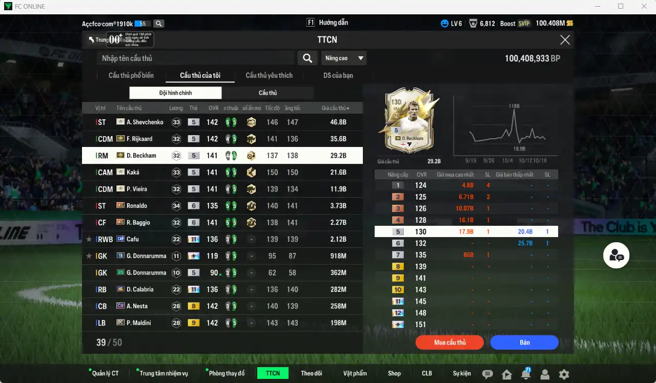 Ảnh AC Milan 155.270b có Sheva ITM, Rijkaard ITM, Beckham ITM, Kaká ITM, Vieira ITM, Ronaldo WG+6, Baggio WG+6…  Còn nhiều thẻ GIẢM THUẾ. HLV Xịn