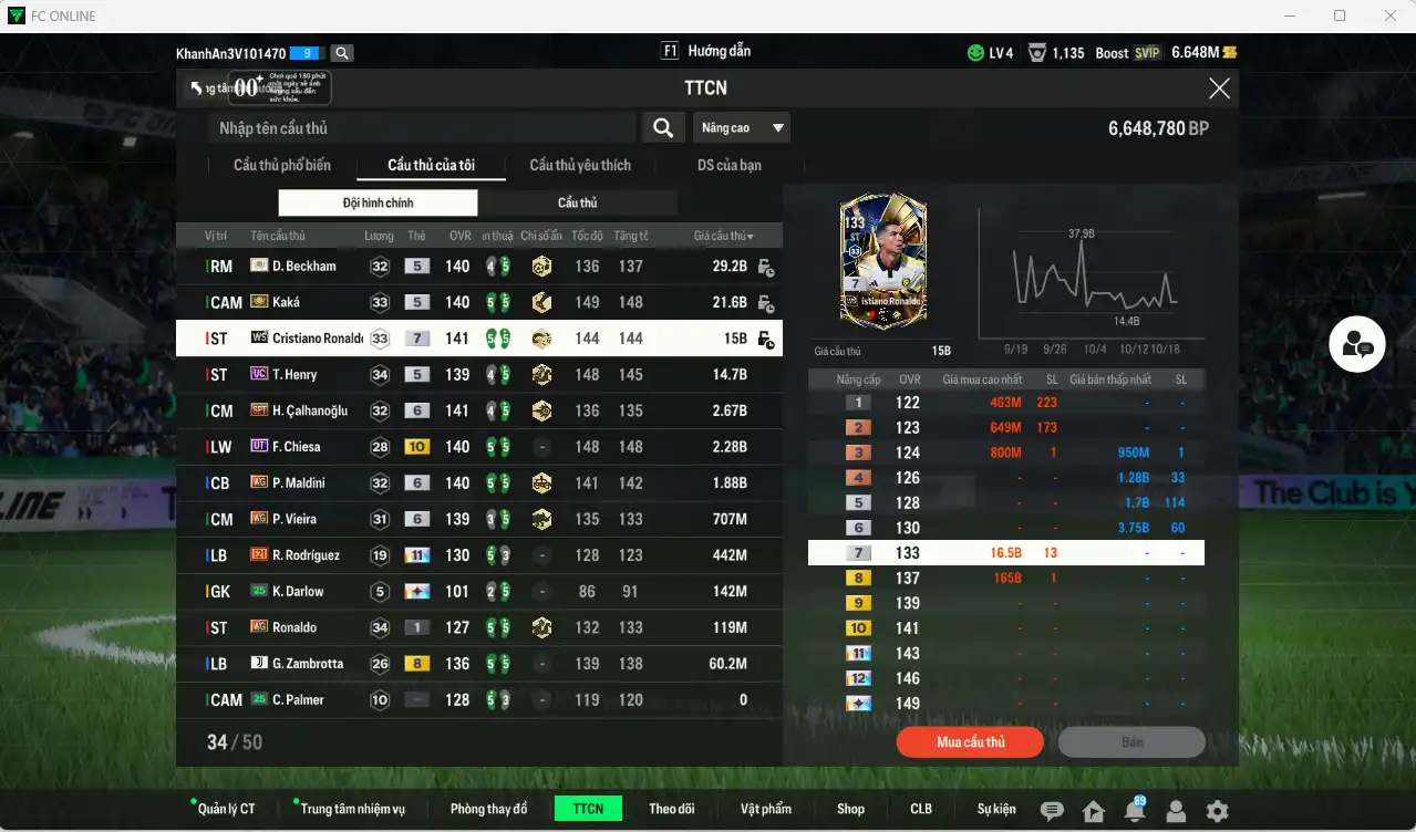 Ảnh AC Milan 88.800b có Beckham ITM, Kaká ITM, CR7 WS+7, Henry UC, Calhanoglu SPT+6…Còn thẻ GIẢM THUẾ