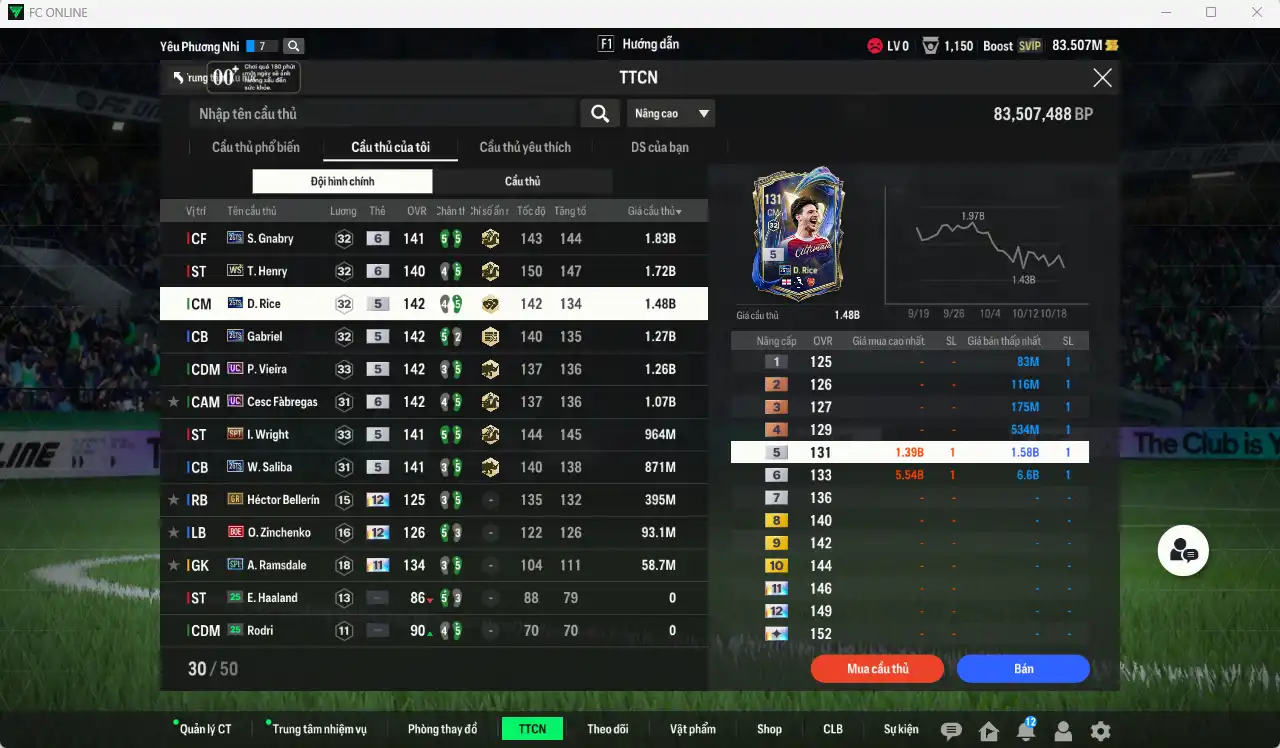 Ảnh Arsenal 11.011b có Gnabry 26TS+6, Henry WS+6, Rice 26TS, Gabriel 26TS, Vieira UC, Cesc UC+6, Wright SPT, Saliba 26TS… Còn nhiều thẻ GIẢM THUẾ