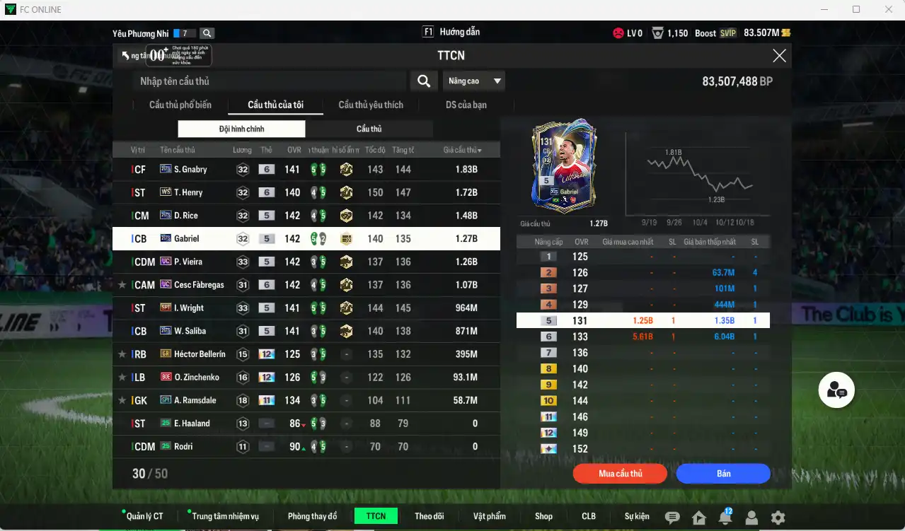 Ảnh Arsenal 11.011b có Gnabry 26TS+6, Henry WS+6, Rice 26TS, Gabriel 26TS, Vieira UC, Cesc UC+6, Wright SPT, Saliba 26TS… Còn nhiều thẻ GIẢM THUẾ