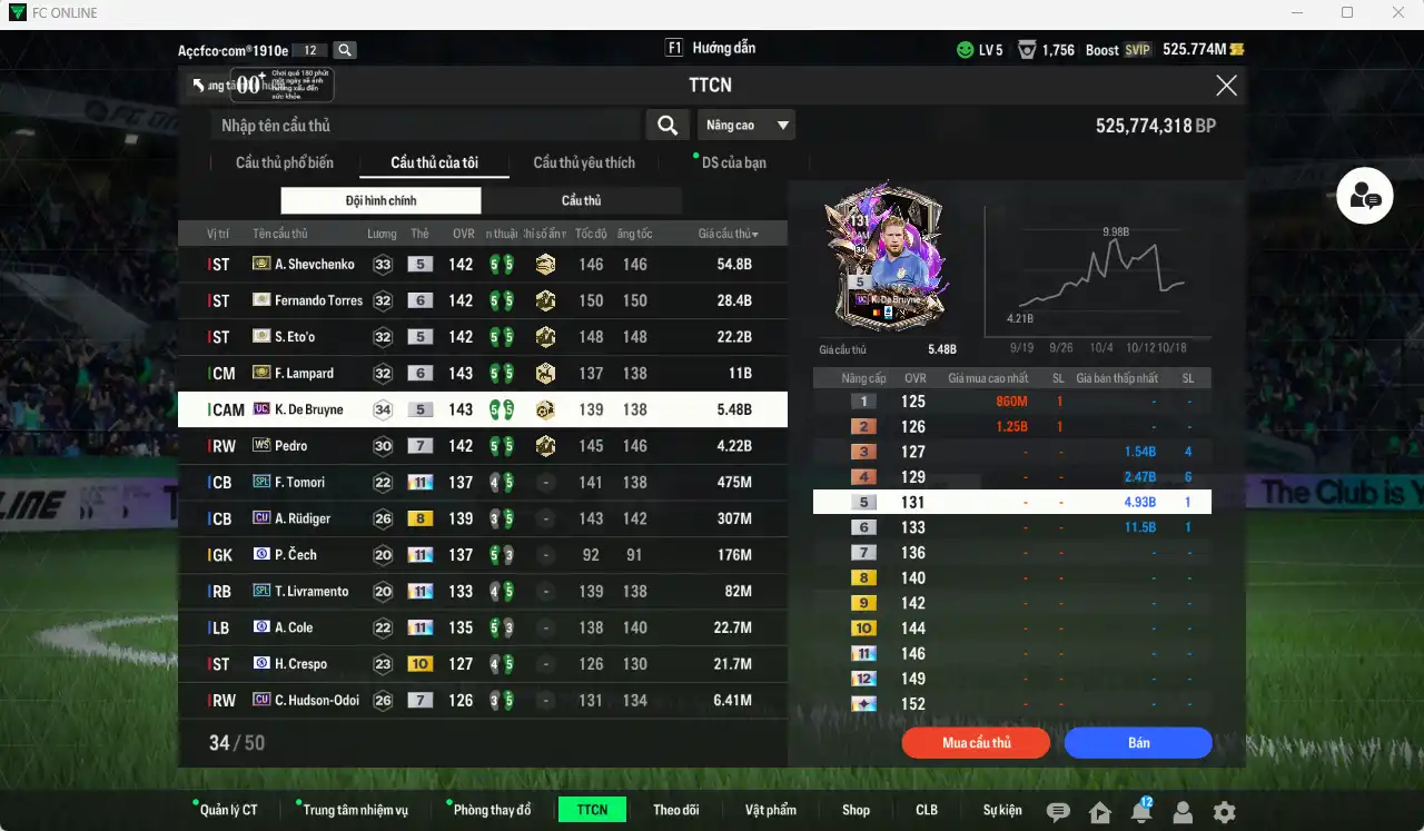 Ảnh Chelsea 127.190b có Sheva ITM, Torres ITM+6, Eto ITM, Lampard ITM+6, Pedro WS+7, De Bruyne UC…Còn thẻ GIẢM THUẾ. HLV tạm