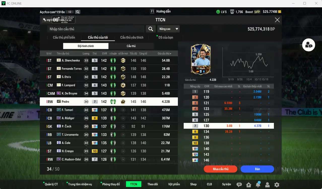 Ảnh Chelsea 127.190b có Sheva ITM, Torres ITM+6, Eto ITM, Lampard ITM+6, Pedro WS+7, De Bruyne UC…Còn thẻ GIẢM THUẾ. HLV tạm