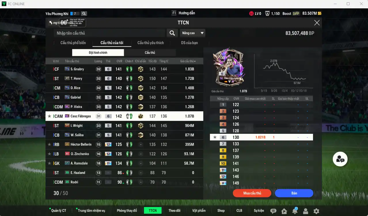 Ảnh Arsenal 11.011b có Gnabry 26TS+6, Henry WS+6, Rice 26TS, Gabriel 26TS, Vieira UC, Cesc UC+6, Wright SPT, Saliba 26TS… Còn nhiều thẻ GIẢM THUẾ