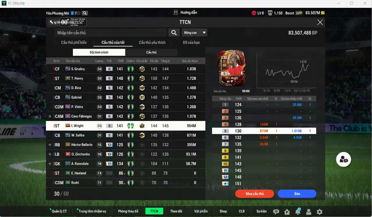 Ảnh Arsenal 11.011b có Gnabry 26TS+6, Henry WS+6, Rice 26TS, Gabriel 26TS, Vieira UC, Cesc UC+6, Wright SPT, Saliba 26TS… Còn nhiều thẻ GIẢM THUẾ
