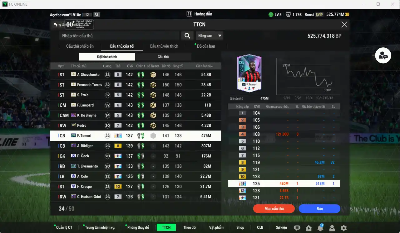 Ảnh Chelsea 127.190b có Sheva ITM, Torres ITM+6, Eto ITM, Lampard ITM+6, Pedro WS+7, De Bruyne UC…Còn thẻ GIẢM THUẾ. HLV tạm