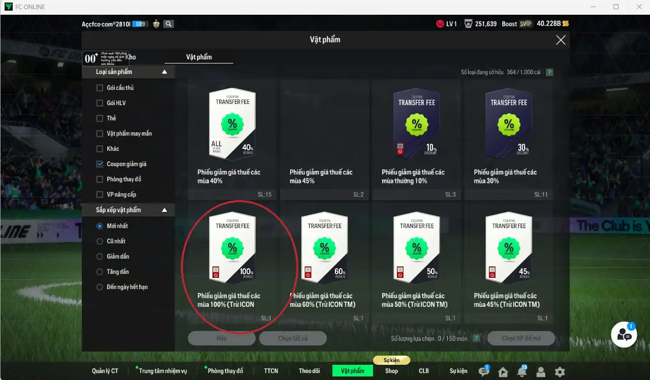 Ảnh [Tặng team VN IP+5, VN PRM+6] ACC FCO chứa 40,228b BP trắng , có thẻ đổi tên, full miniface, còn rất nhiều thẻ GIẢM THUẾ. HLV Xịn, gần full đào tạo chiến thuật